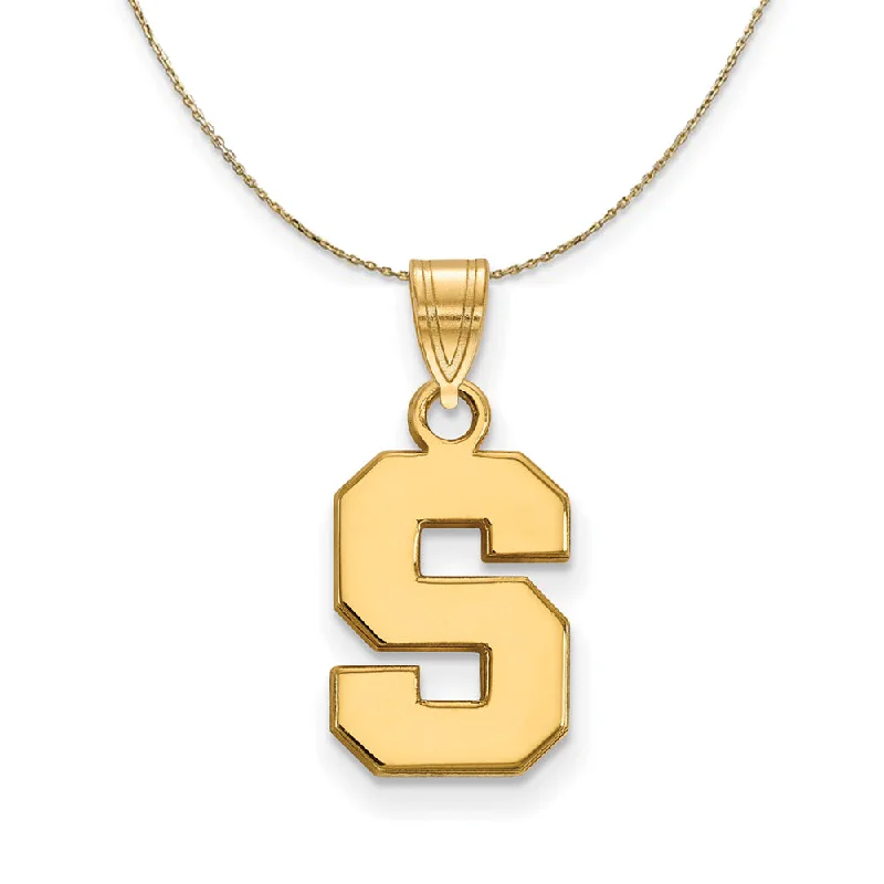 Luminous gem necklace-14k Yellow Gold Michigan State Small Initial S Necklace