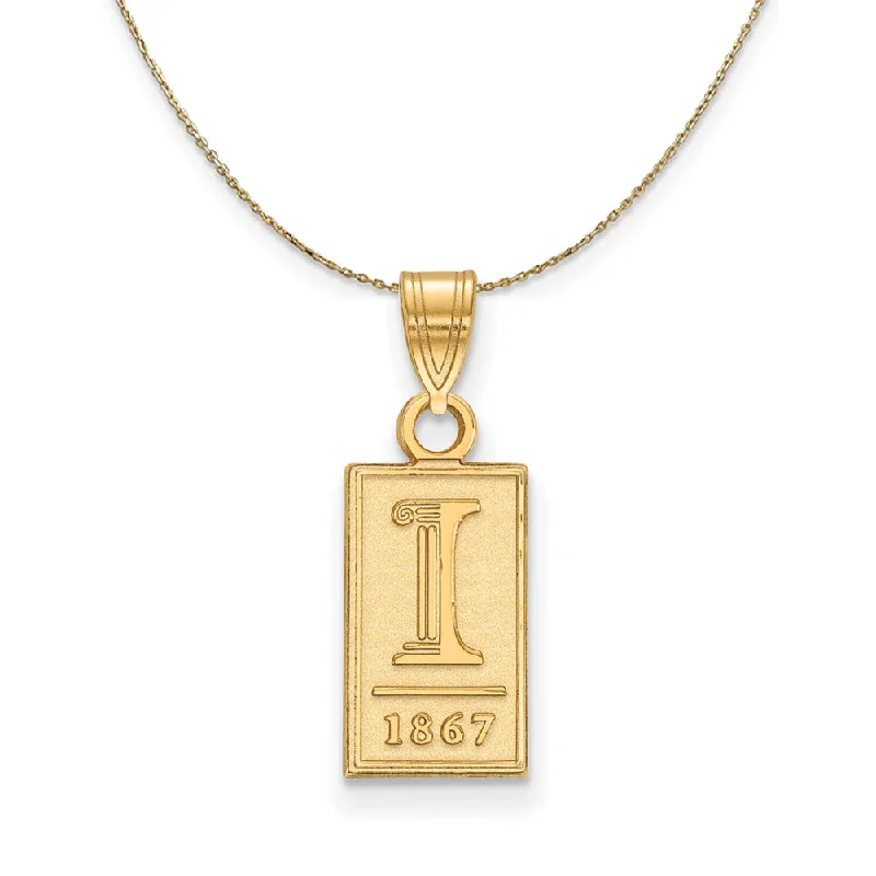 Hand-chiseled necklace-14k Yellow Gold U. of Illinois Small Logo Necklace