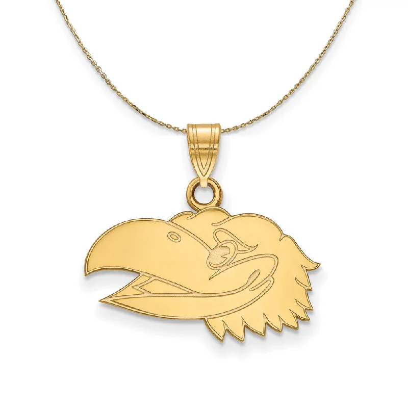 14k Yellow Gold U. of Kansas Small Jayhawks Necklace