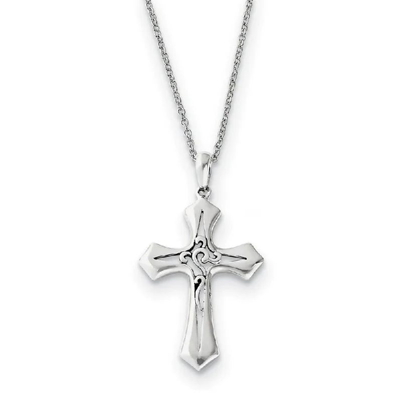 Sleek tungsten necklace-Rhodium Plated Sterling Silver Abide in Him Cross Necklace, 18 Inch