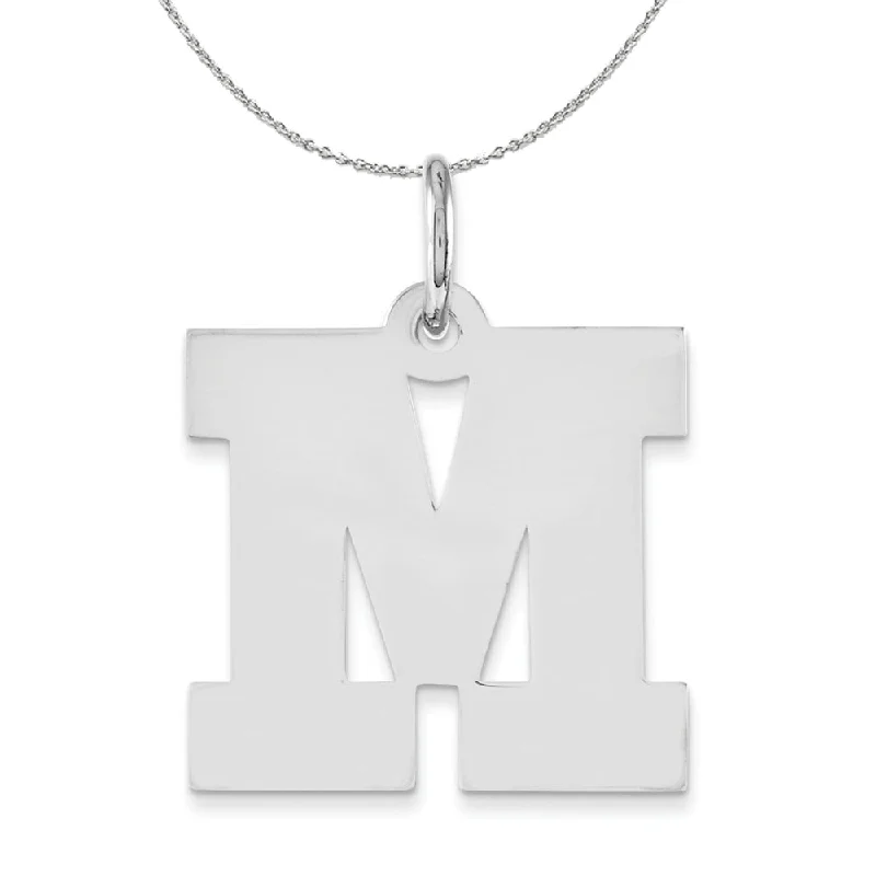 Silver Amanda Collection Medium Block Style Initial M Necklace