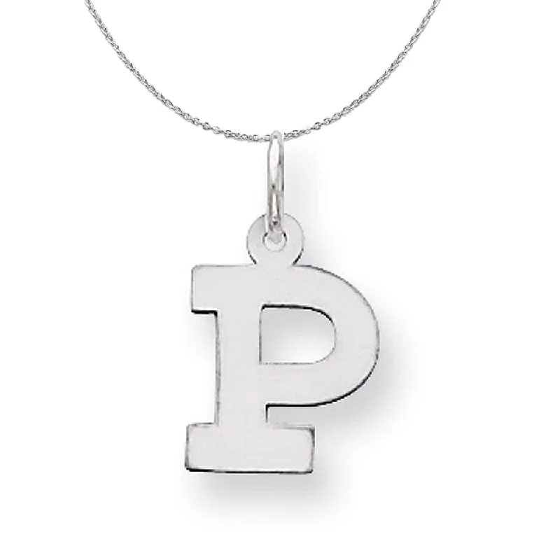 Hovering diamond necklace-Silver, Amanda Collection Small Block Style Initial P Necklace