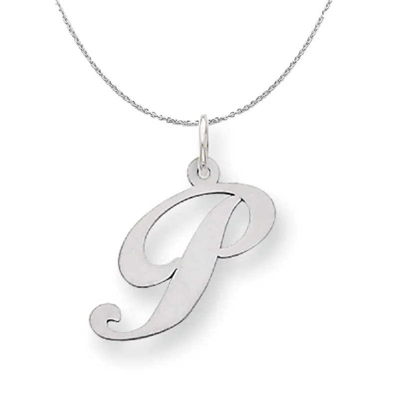 Silver, Ella Collection Medium Fancy Script Initial P Necklace