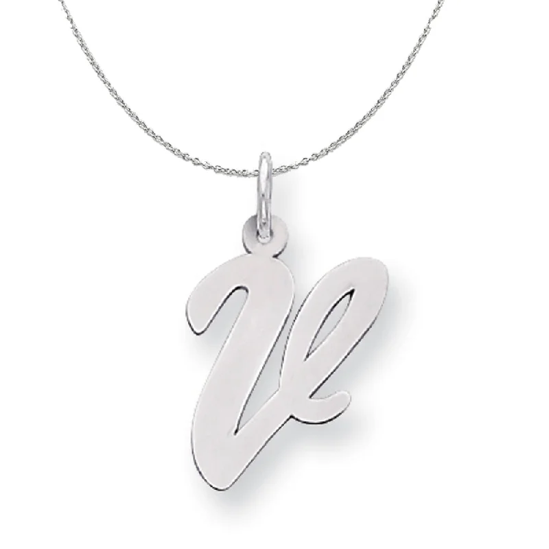 Hammered bronze necklace-Silver Madison Collection LG Classic Script Initial V Necklace