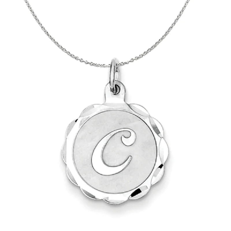 Fine-etched necklace-Silver, Sarah Collection 15mm Brocaded Disc Initial C Necklace