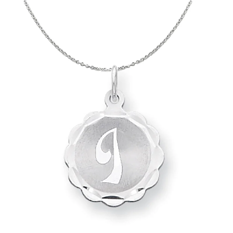 Mosaic pattern necklace-Silver, Sarah Collection 15mm Brocaded Disc Initial I Necklace