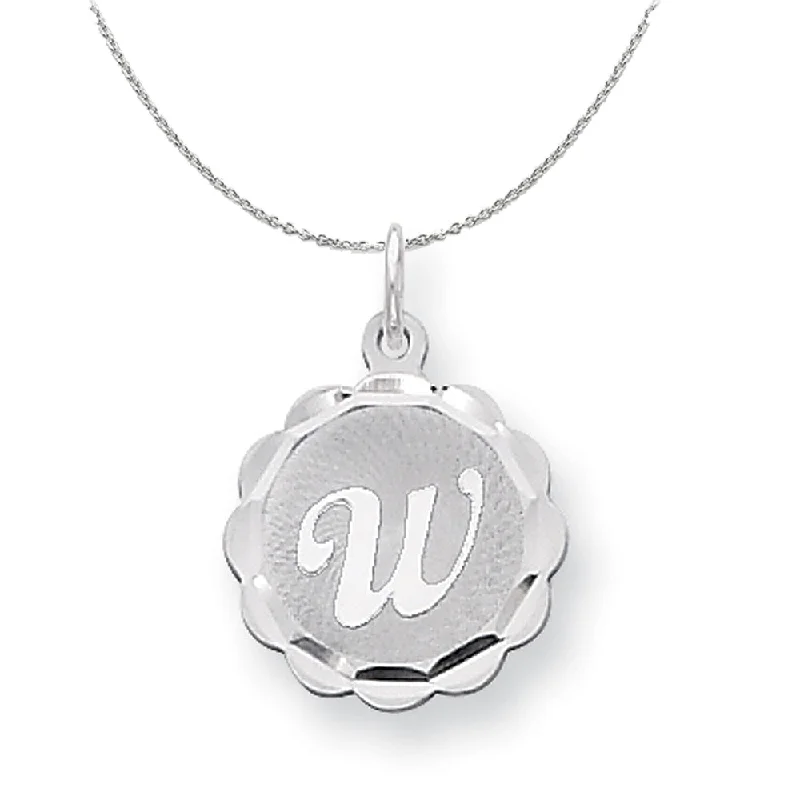 Silver, Sarah Collection 15mm Brocaded Disc Initial W Necklace