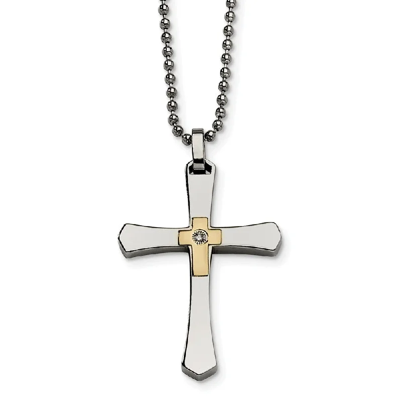 Elevated bar necklace-Stainless Steel, 14k Gold Plated and Diamond Accent Cross Necklace