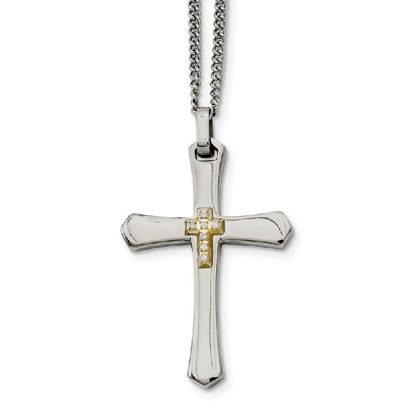 Sun flare necklace-Stainless Steel, 14k Gold Plated & Diamond Cross Necklace - 22 Inch