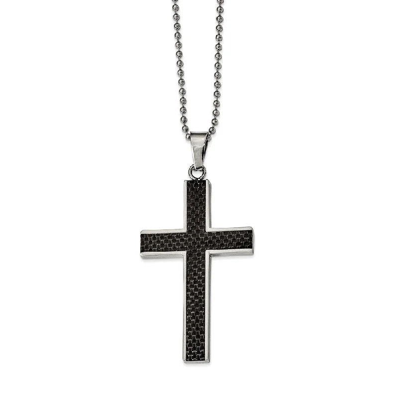 Sleek-cut necklace-Stainless Steel and Black Carbon Fiber Cross Necklace