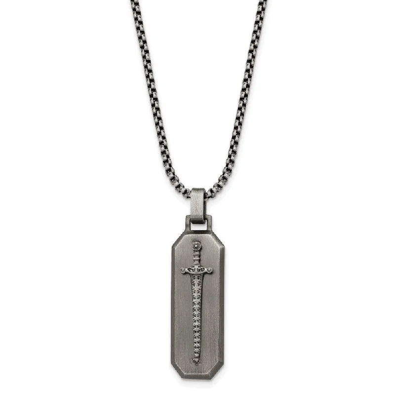 Bold gem necklace-Stainless Steel Antiqued Brushed Mounted Sword Necklace, 24 Inch