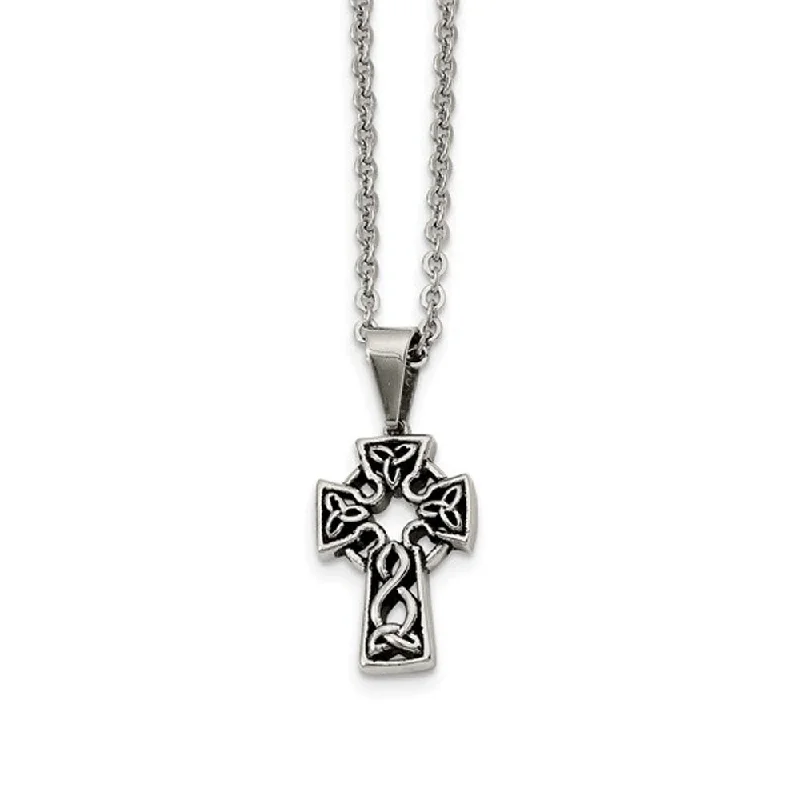 Dense sapphire necklace-Stainless Steel Antiqued Celtic Cross Necklace - 18 Inch