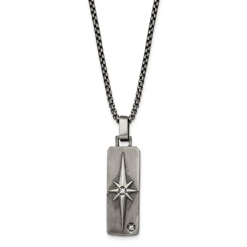 Stainless Steel Antiqued White Bronze-Plated & CZ Necklace, 24 Inch