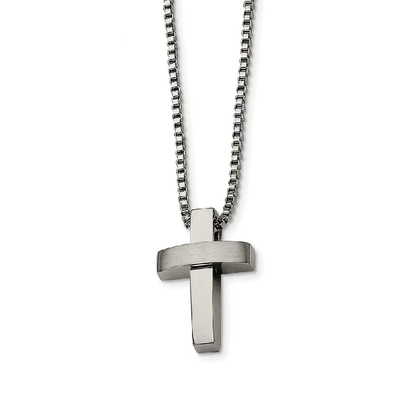 Stainless Steel Brushed and Polished Cross Necklace - 22 Inch