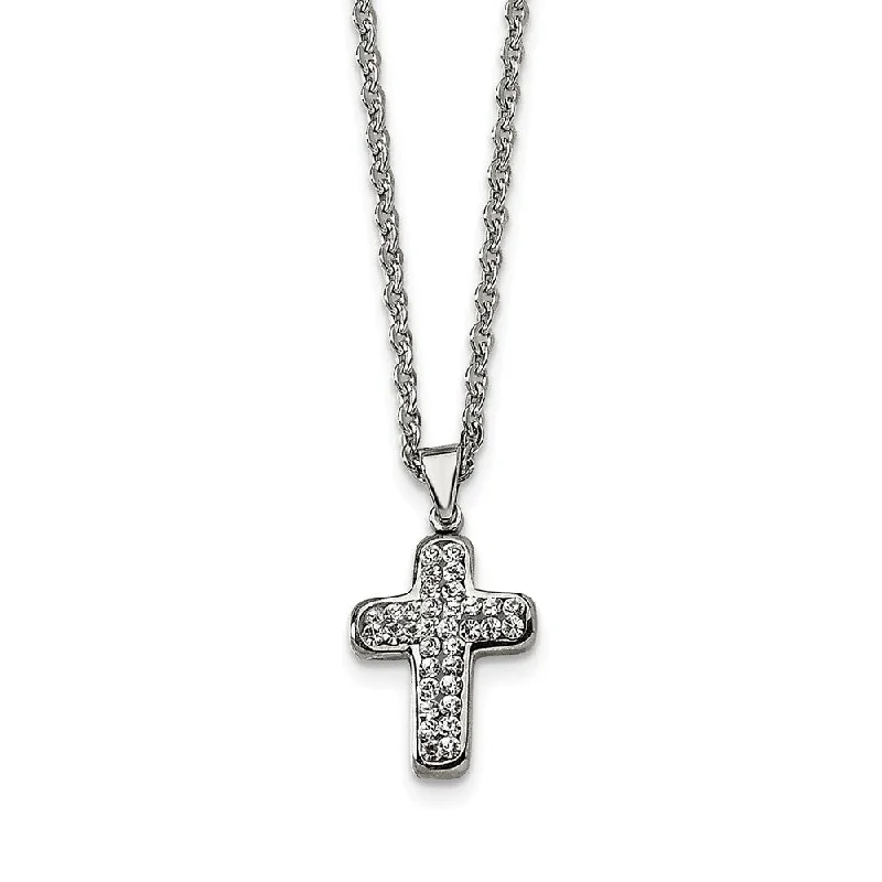 Subtle silver necklace-Stainless Steel Small Crystal Cross Necklace with CZ - 22 Inch