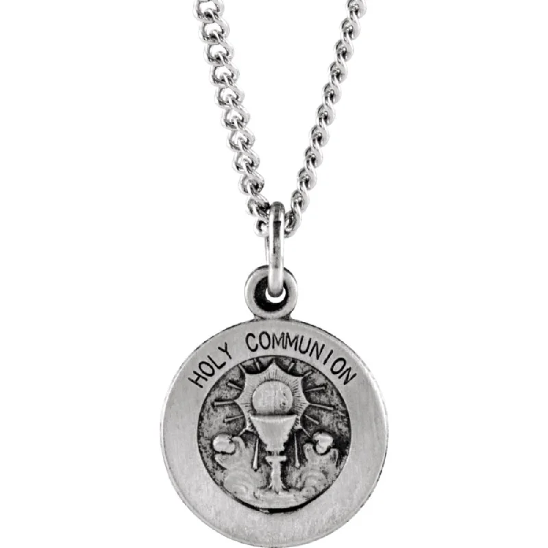 Sterling Silver 12mm Holy Communion Medal Necklace, 18 Inch