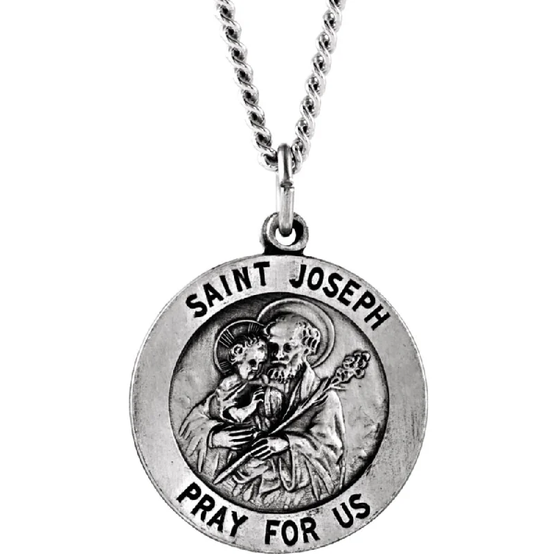 Luminous gem necklace-Sterling Silver 15mm Saint Joseph Medal Necklace, 18 inch