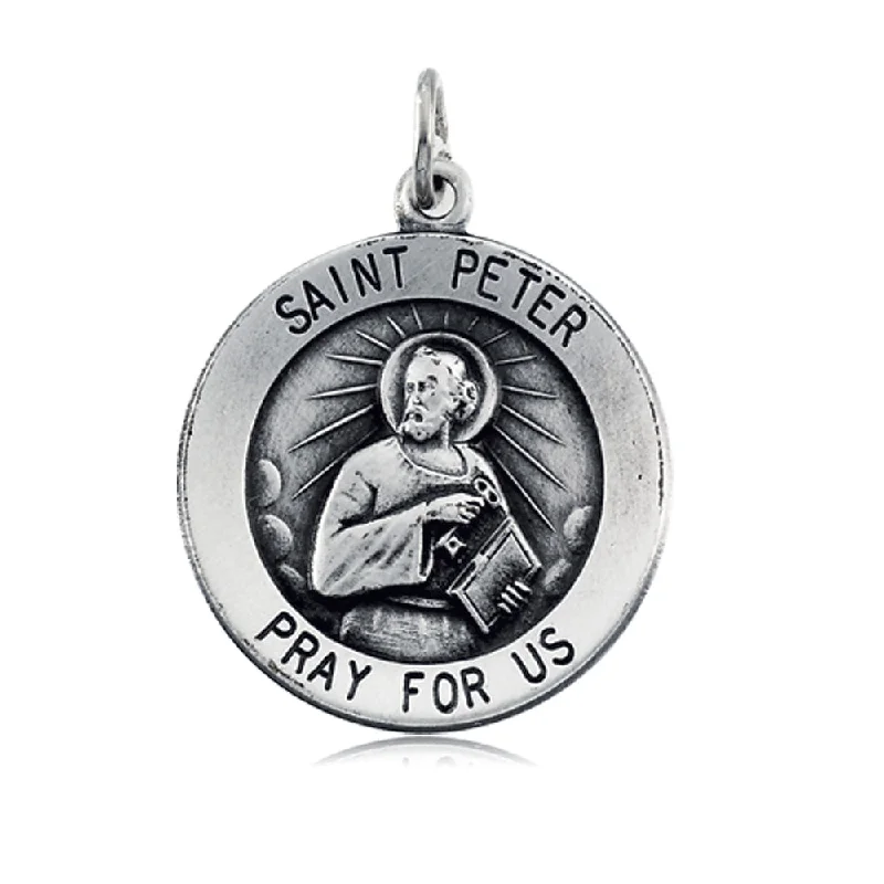 Wide-band necklace-Sterling Silver 18mm St. Peter Medal Necklace, 18 Inch