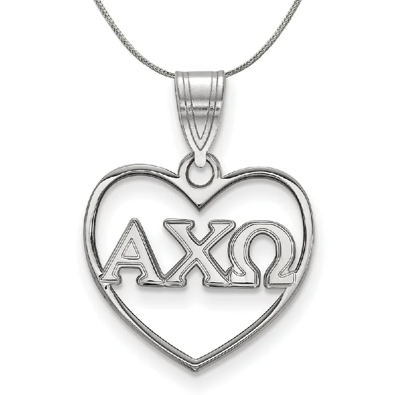 Sterling Silver Alpha Chi Omega Heart Greek Pendant Necklace