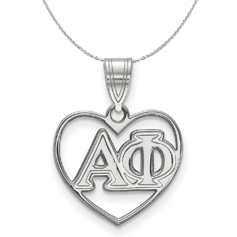 Sterling Silver Alpha Phi Heart Greek Pendant Necklace