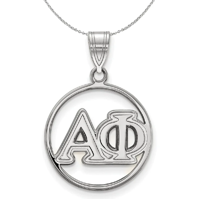 Chiseled design necklace-Sterling Silver Alpha Phi Medium Circle Greek Necklace