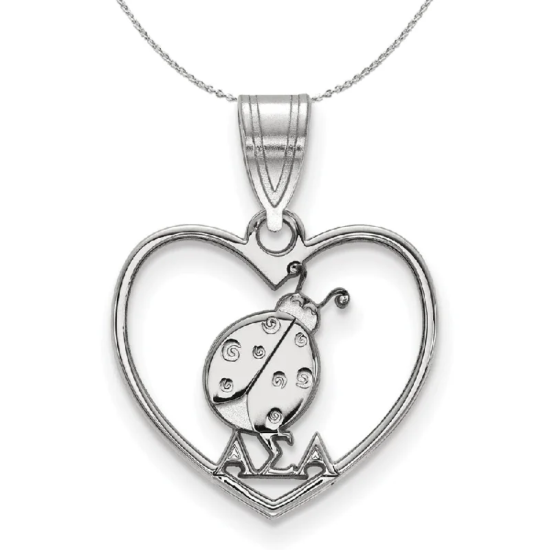 Sterling Silver Alpha Sigma Alpha Heart Pendant Necklace