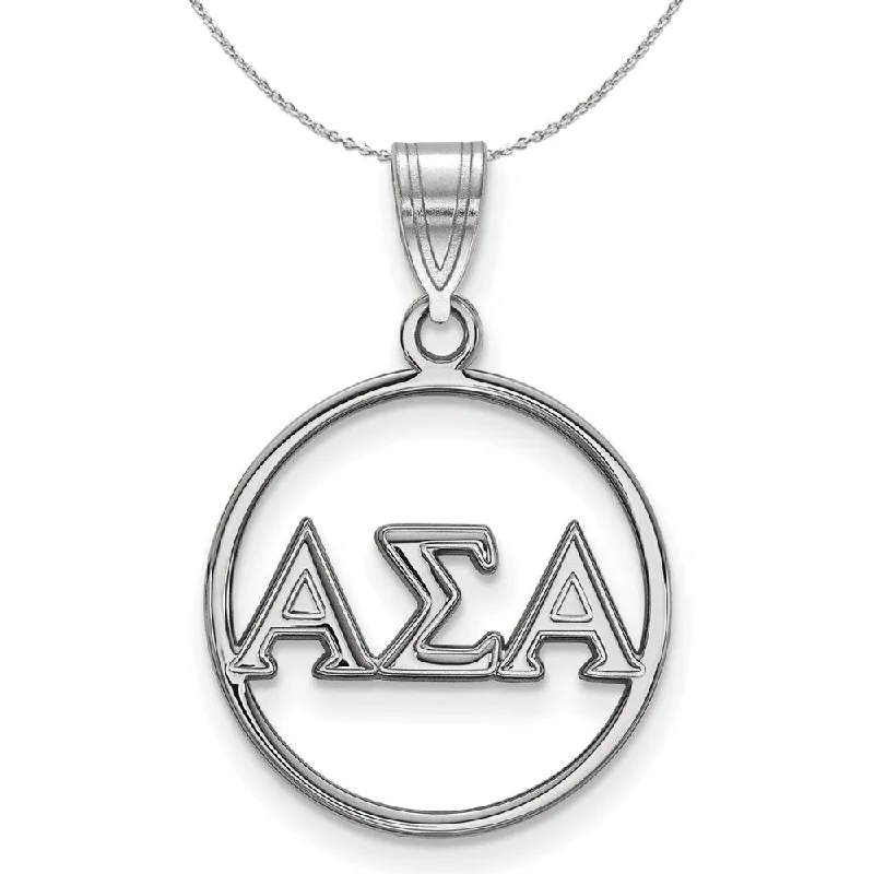 Wide-band necklace-Sterling Silver Alpha Sigma Alpha Small Circle Pendant Necklace