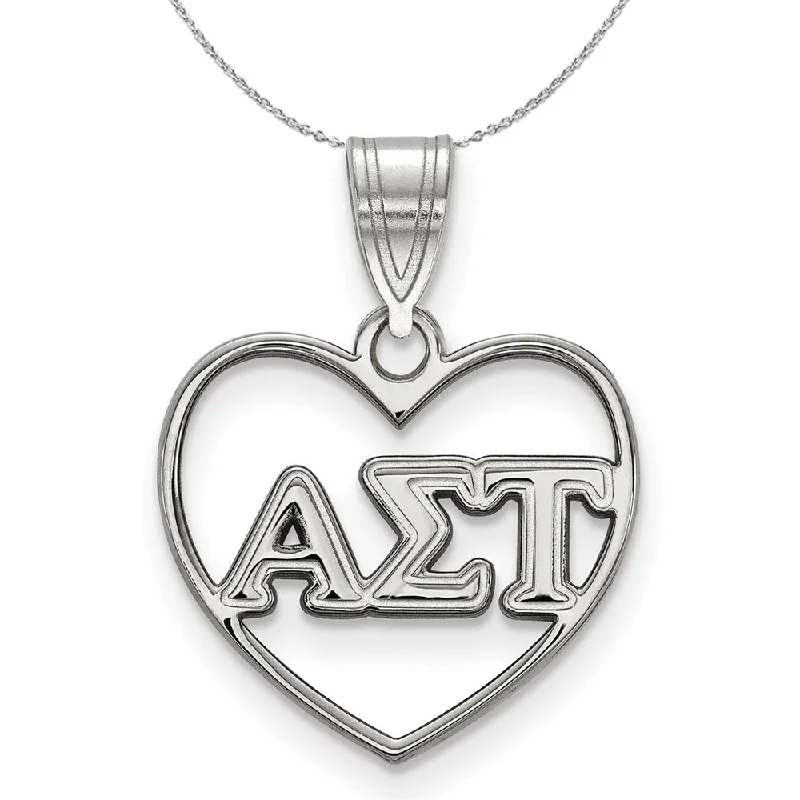 Hammered bronze necklace-Sterling Silver Alpha Sigma Tau Heart Greek Necklace