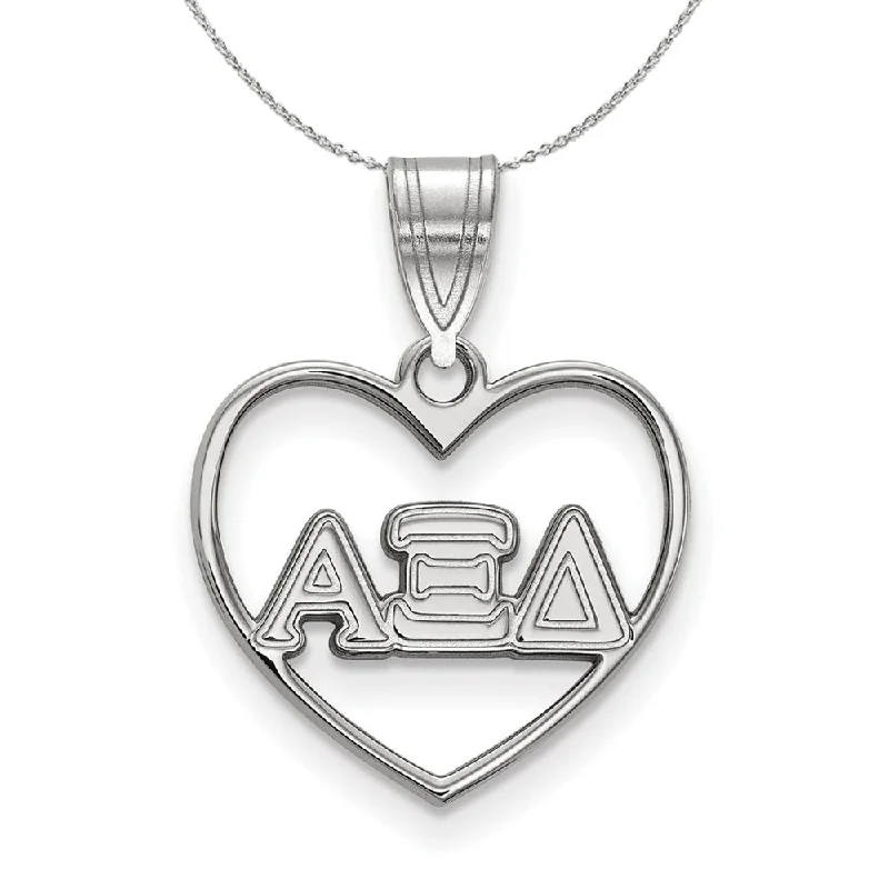 Vivid emerald necklace-Sterling Silver Alpha Xi Delta Heart Greek Necklace