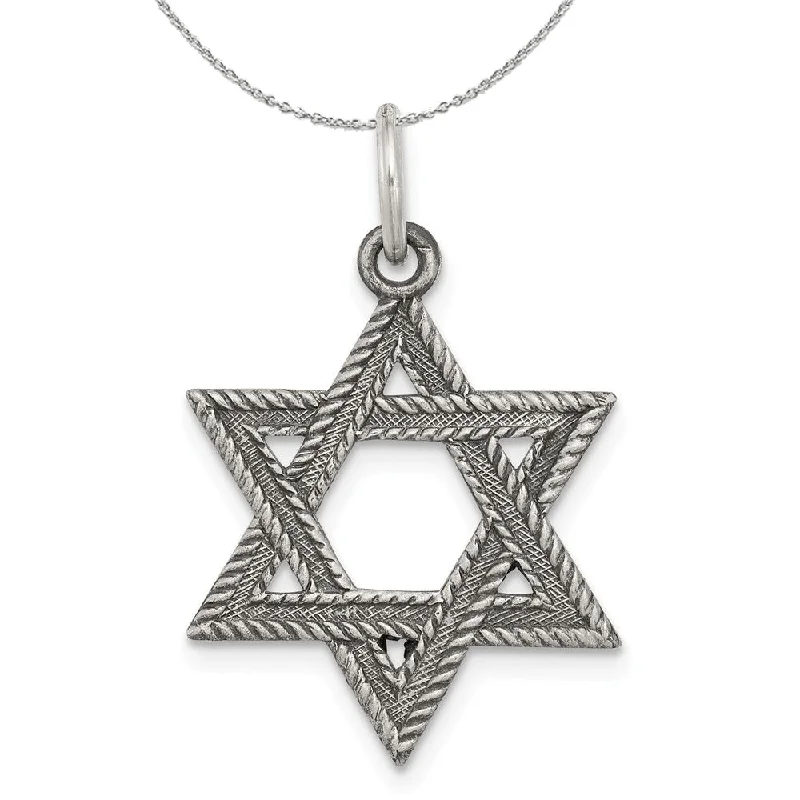 Fractured crystal necklace-Sterling Silver Antiqued Textured Star of David Charm or Necklace