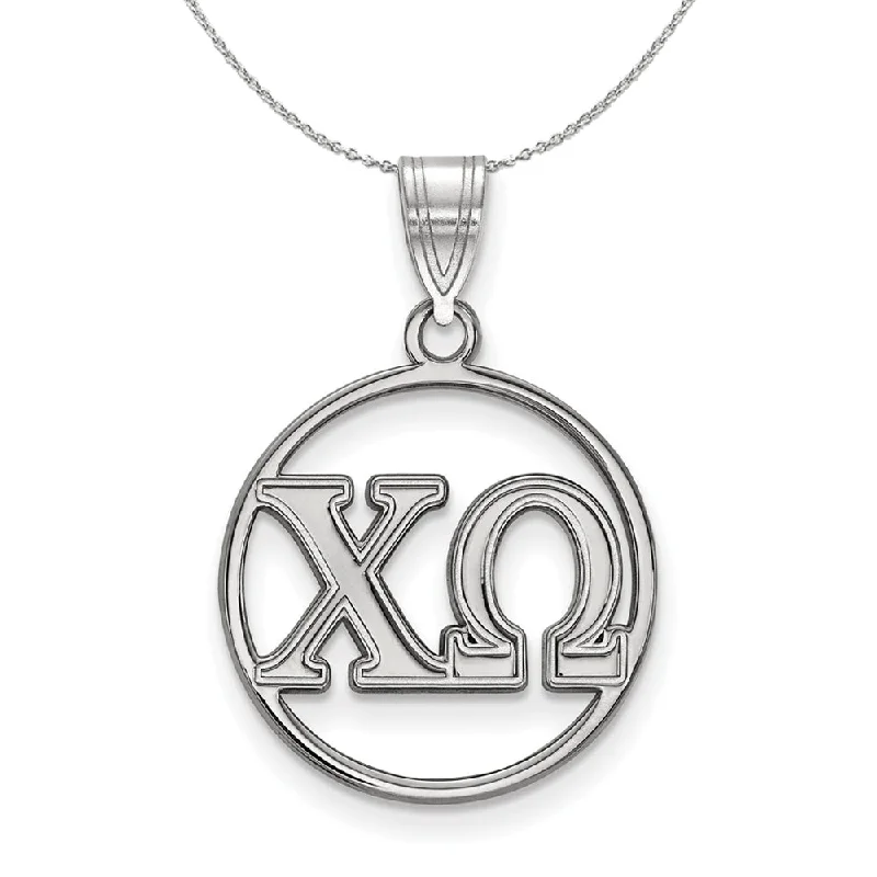 Forged gold necklace-Sterling Silver Chi Omega Small Circle Pendant Necklace