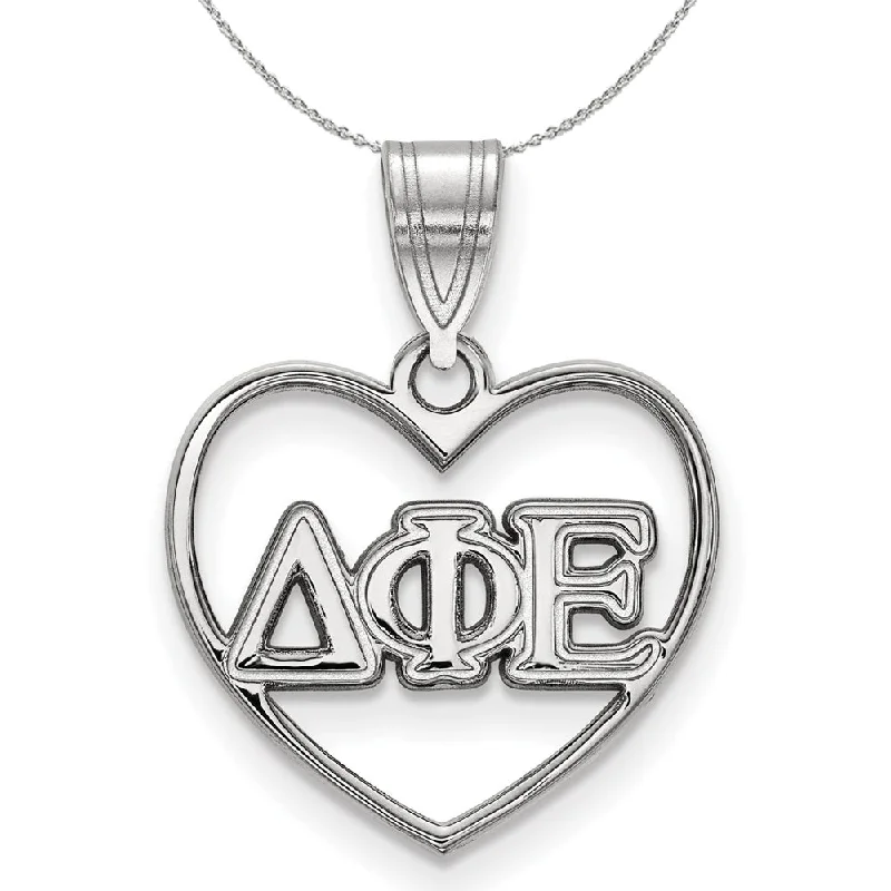 Skewed stone necklace-Sterling Silver Delta Phi Epsilon Heart Greek Necklace