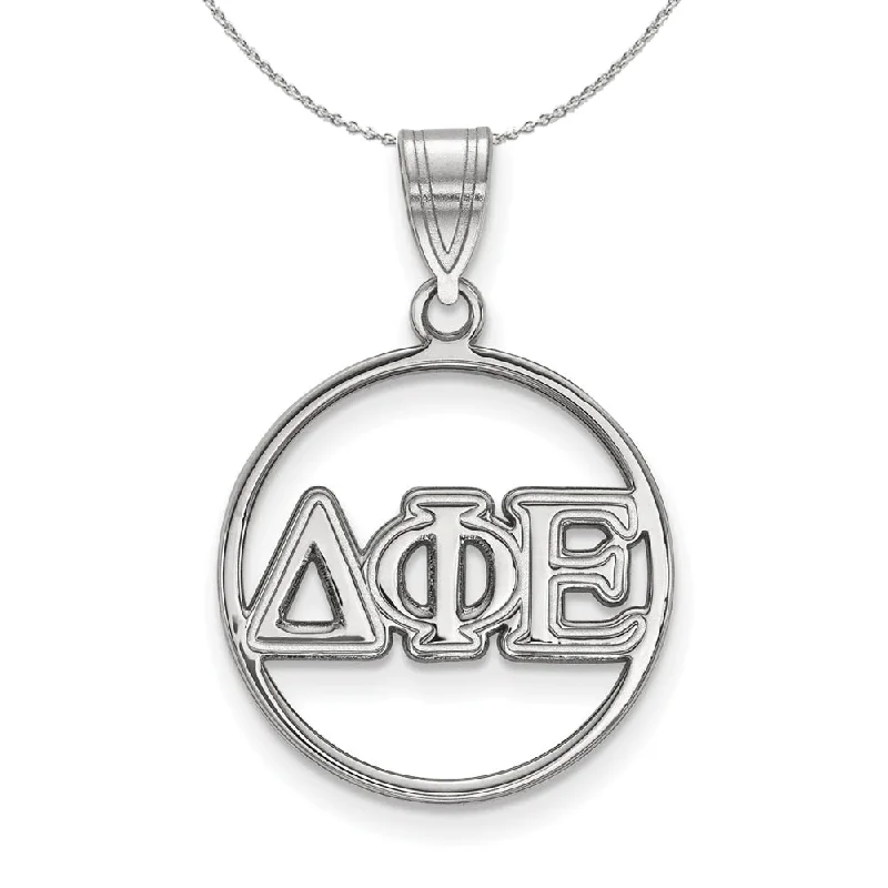 Crested wave necklace-Sterling Silver Delta Phi Epsilon Medium Circle Greek Necklace