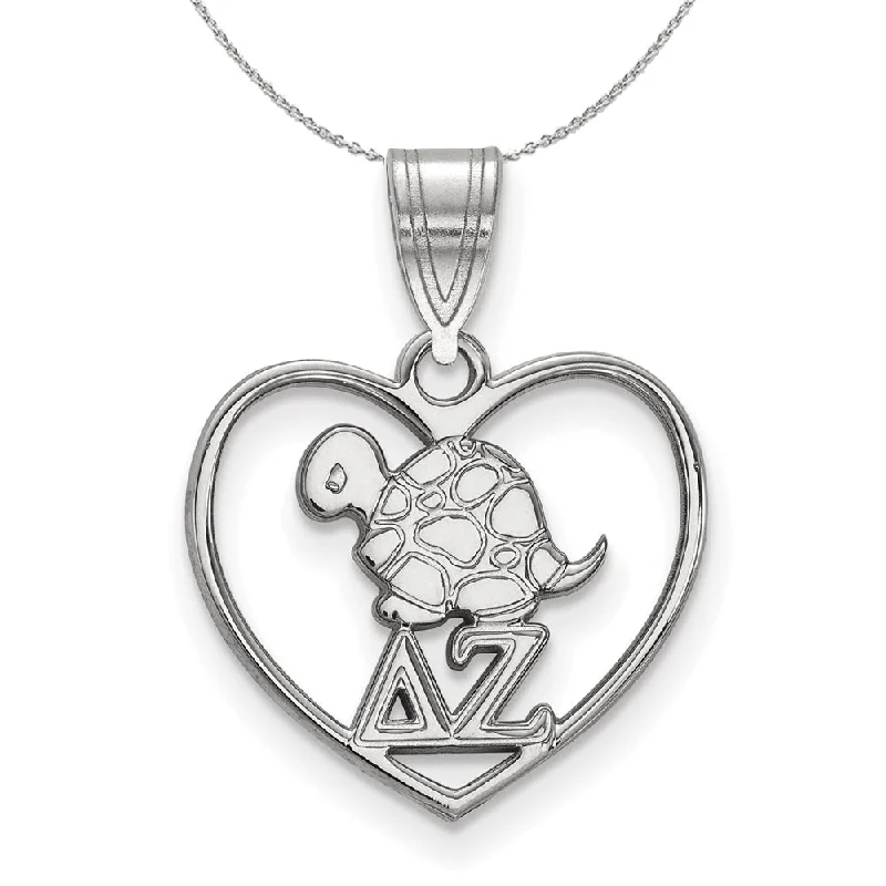 Bud-shaped necklace-Sterling Silver Delta Zeta Heart Pendant Necklace