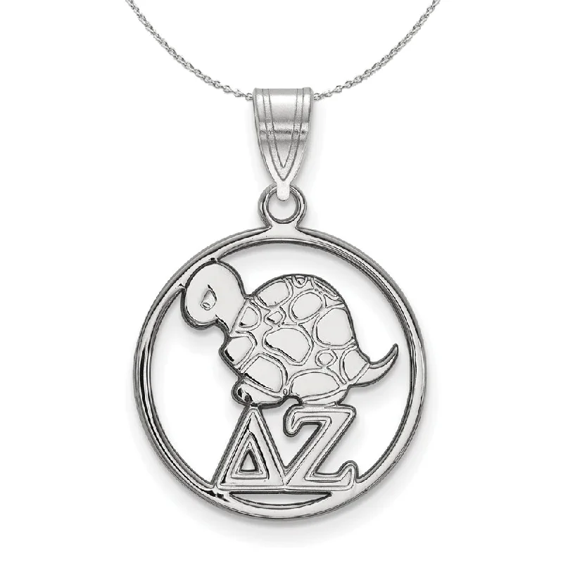 Stained enamel necklace-Sterling Silver Delta Zeta Medium Circle Pendant Necklace