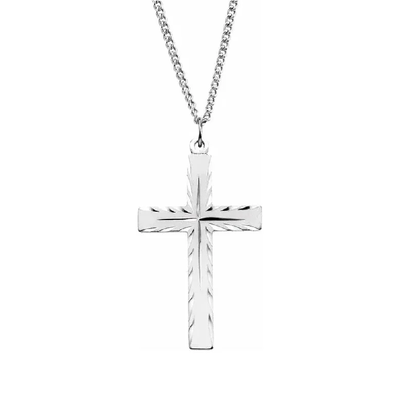 Sterling Silver Etched Cross Necklace, 24 Inch