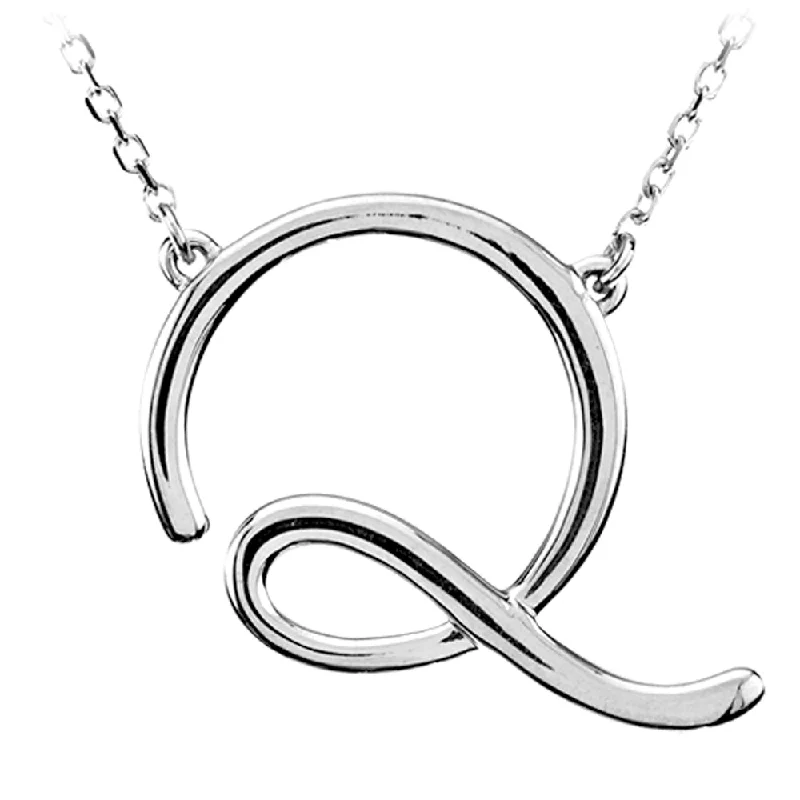 Jagged rim necklace-Sterling Silver, Olivia Collection, Medium Script Initial Q Necklace