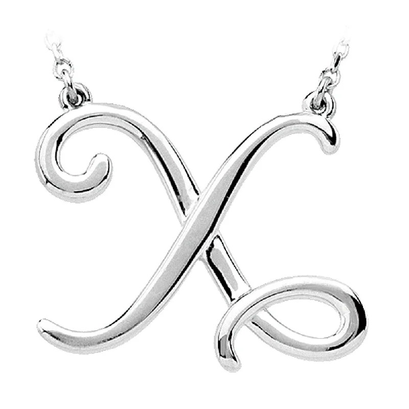 Radiant platinum necklace-Sterling Silver, Olivia Collection, Medium Script Initial X Necklace