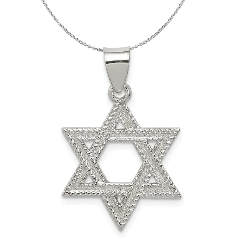 Etched initial necklace-Sterling Silver Satin Textured Star of David Charm or Necklace