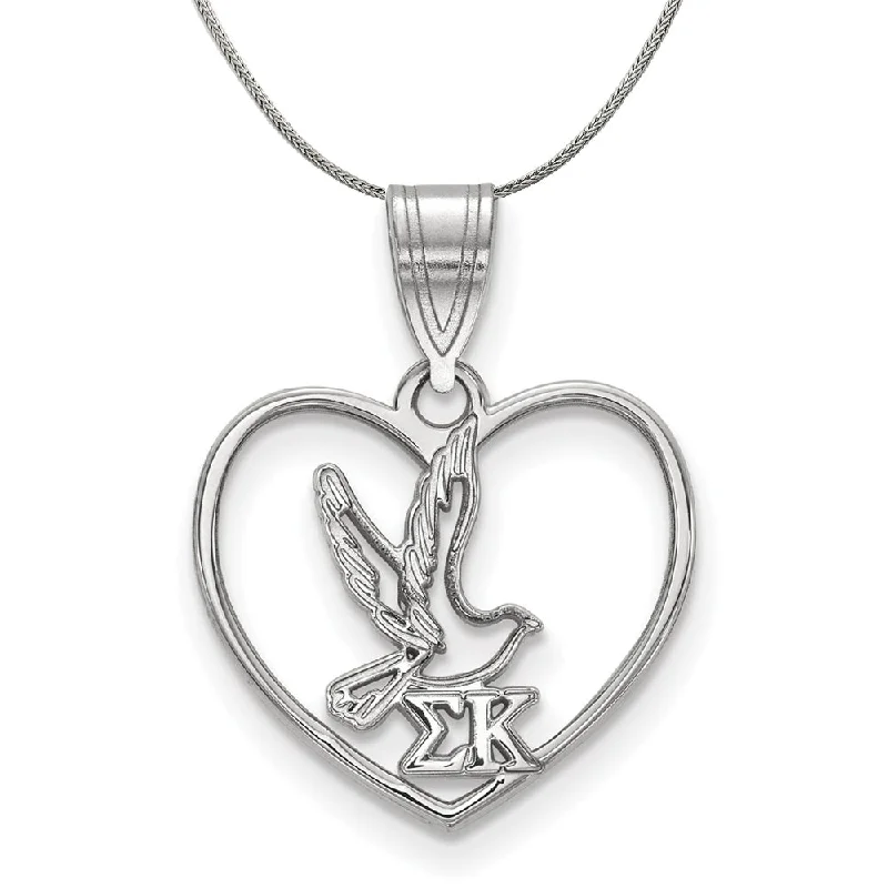 Airy silver necklace-Sterling Silver Sigma Kappa Heart Pendant Necklace