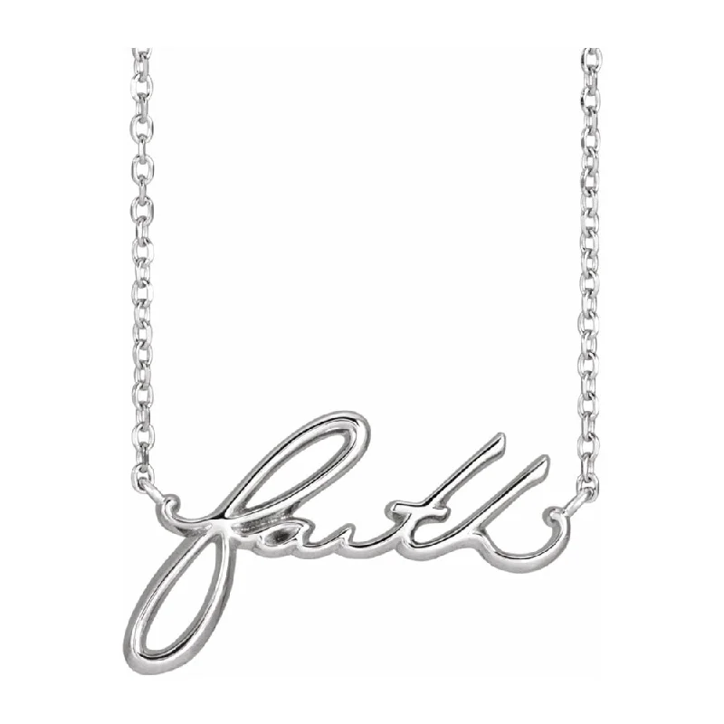 Sterling Silver Small Faith Script Necklace, 18 Inch