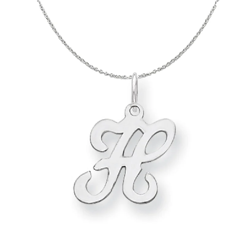 Arched stone necklace-Sterling Silver, Sophia Collection, Small Script Initial H Necklace