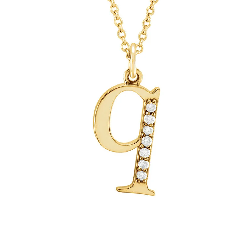 Mosaic chain necklace-The Abbey 14k Yellow Diamond Lower Case Initial 'q' Necklace 16 Inch