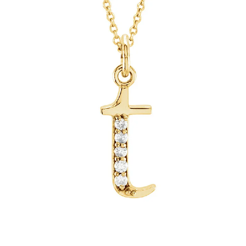 Scalloped edge necklace-The Abbey 14k Yellow Diamond Lower Case Initial 't' Necklace 16 Inch