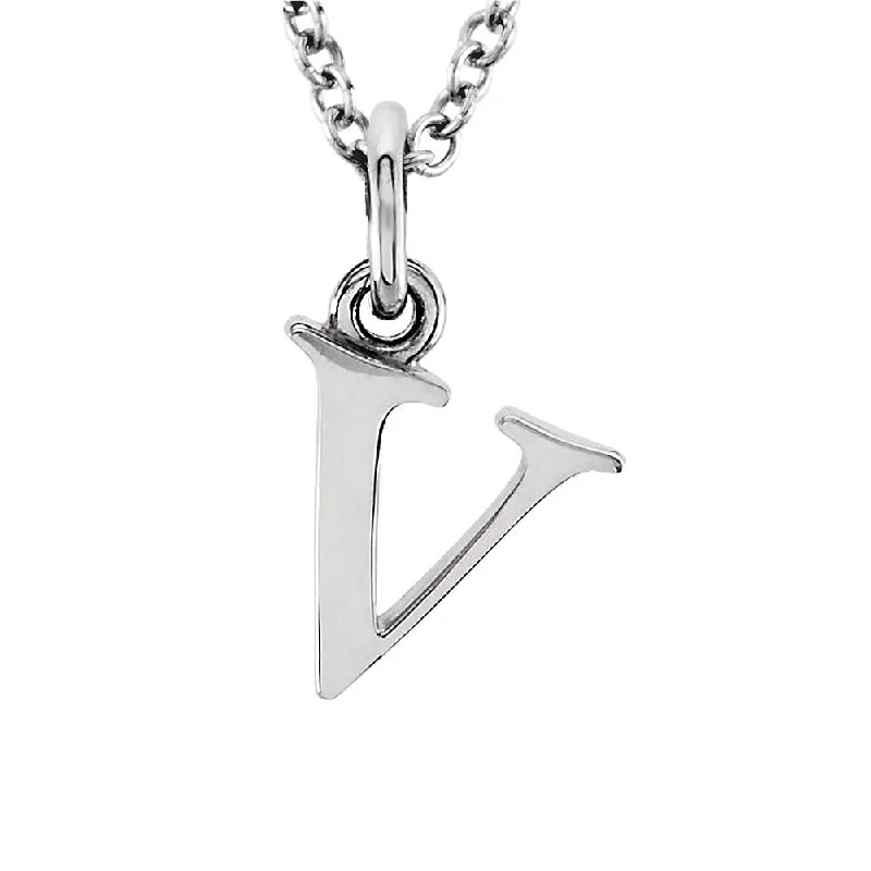 The Abbey Lower Case Initial 'v' Necklace in 14k White Gold, 16 Inch