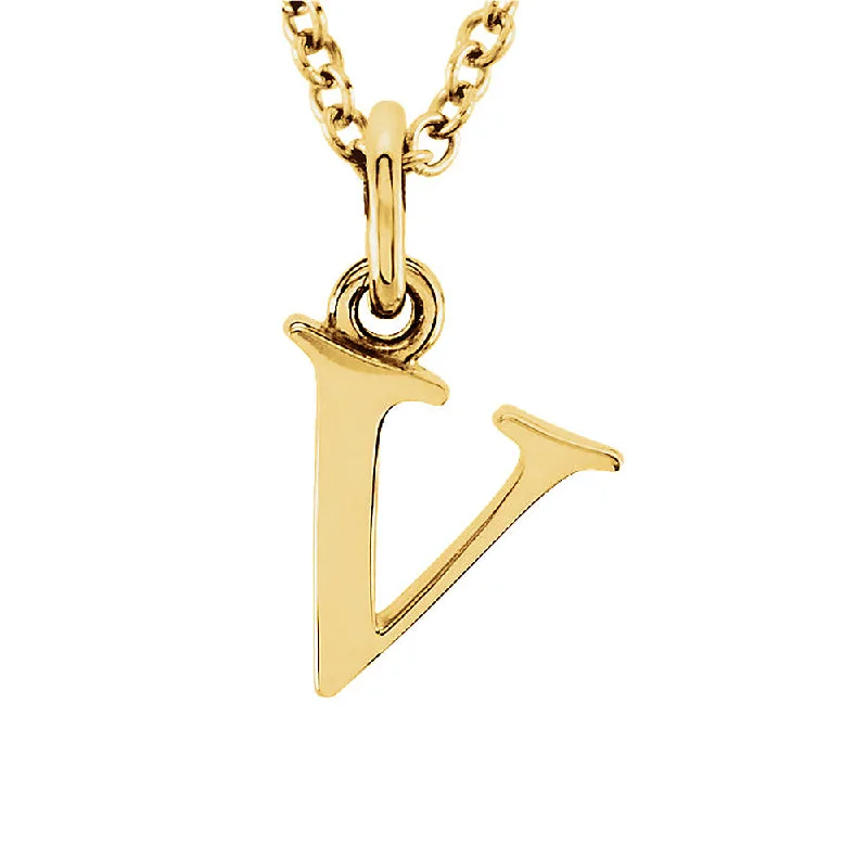 The Abbey Lower Case Initial 'v' Necklace in 14k Yellow Gold, 16 Inch