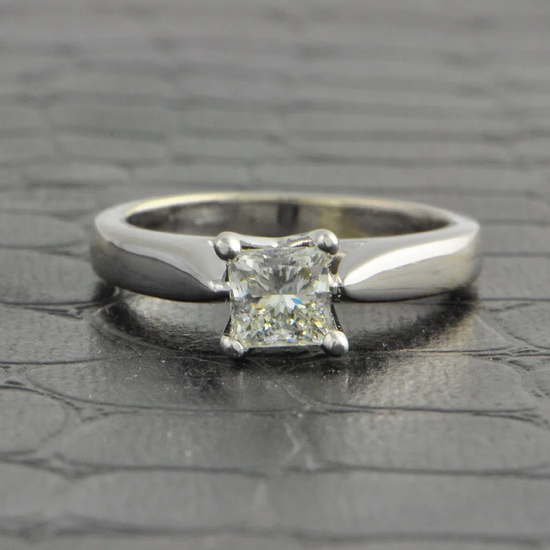 Forged silver ring-0.75 ct Princess Cut Diamond Engagement Ring in White Gold