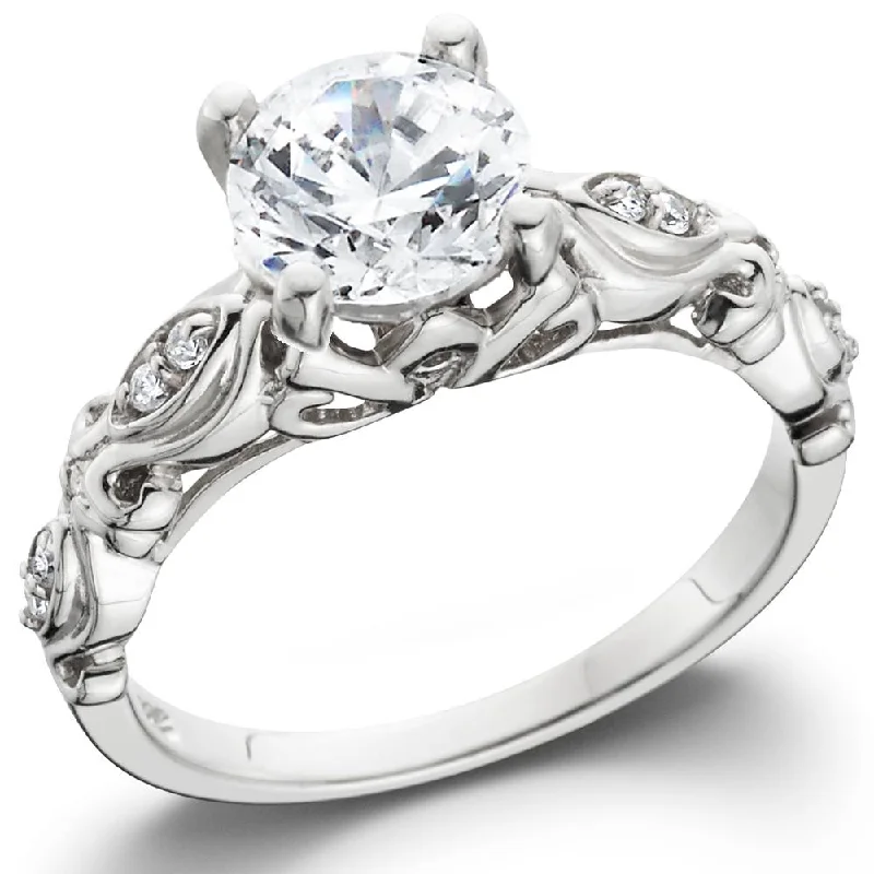 Etched initial ring-1 1/16ct Vintage Lab Created Diamond Engagement Ring 14K White Gold Antique