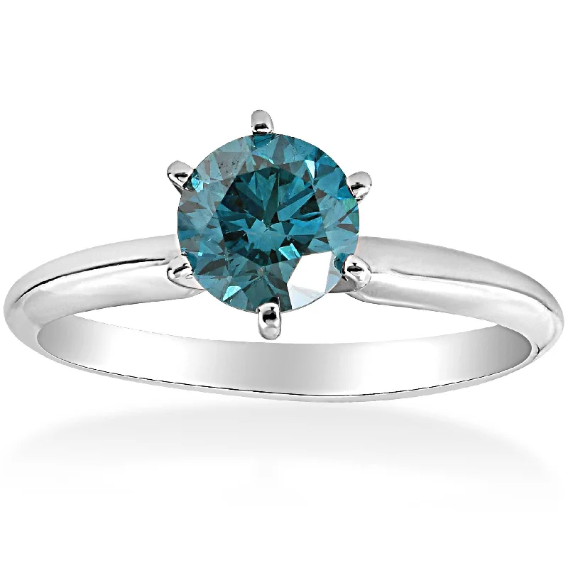 Jutting gem ring-1 1/2ct Blue Diamond Solitaire Engagement Ring 14K White Gold