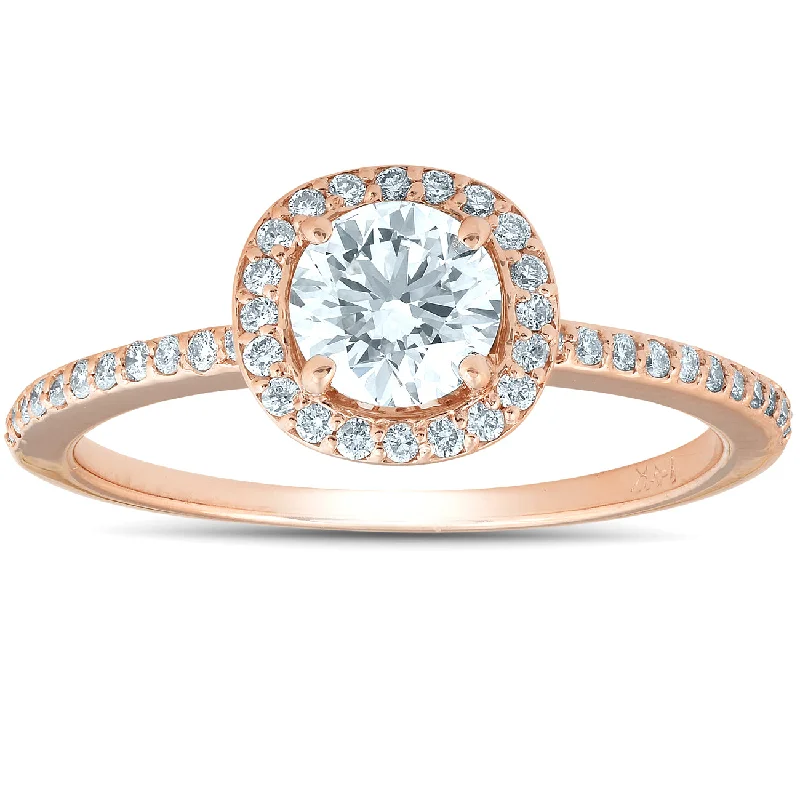 Forged gold ring-1 1/4ct Cushion Halo Rose Gold Lab Grown Diamond Engagement Ring 14K